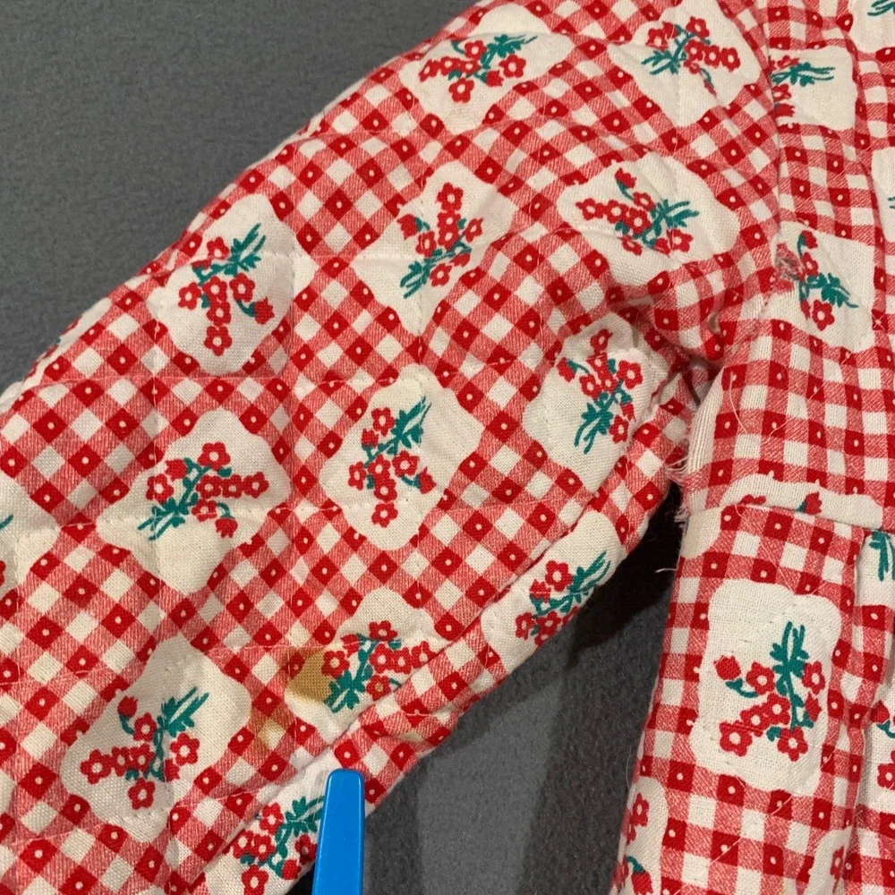Atkins Quilted Robe Kids Size 10 Red Gingham Floral Vintage Lace Trim Pajamas